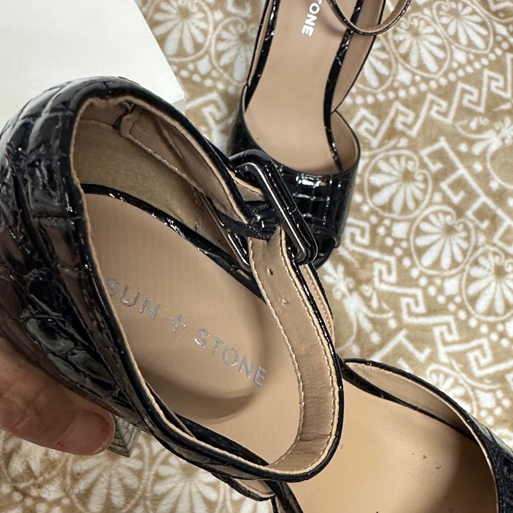 Sun + Stone Glossy Black Croc Heels - Picture 6 of 12